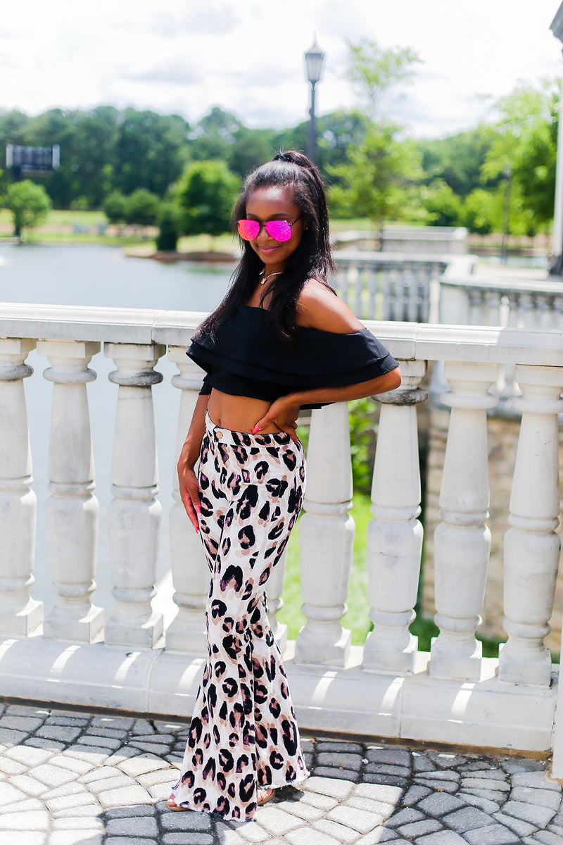 Lavender Leopard Print Stretchy Super Flare Bell Bottoms