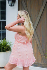 Pom Pom Textured Mini Ruffle Hem Dress - Peach