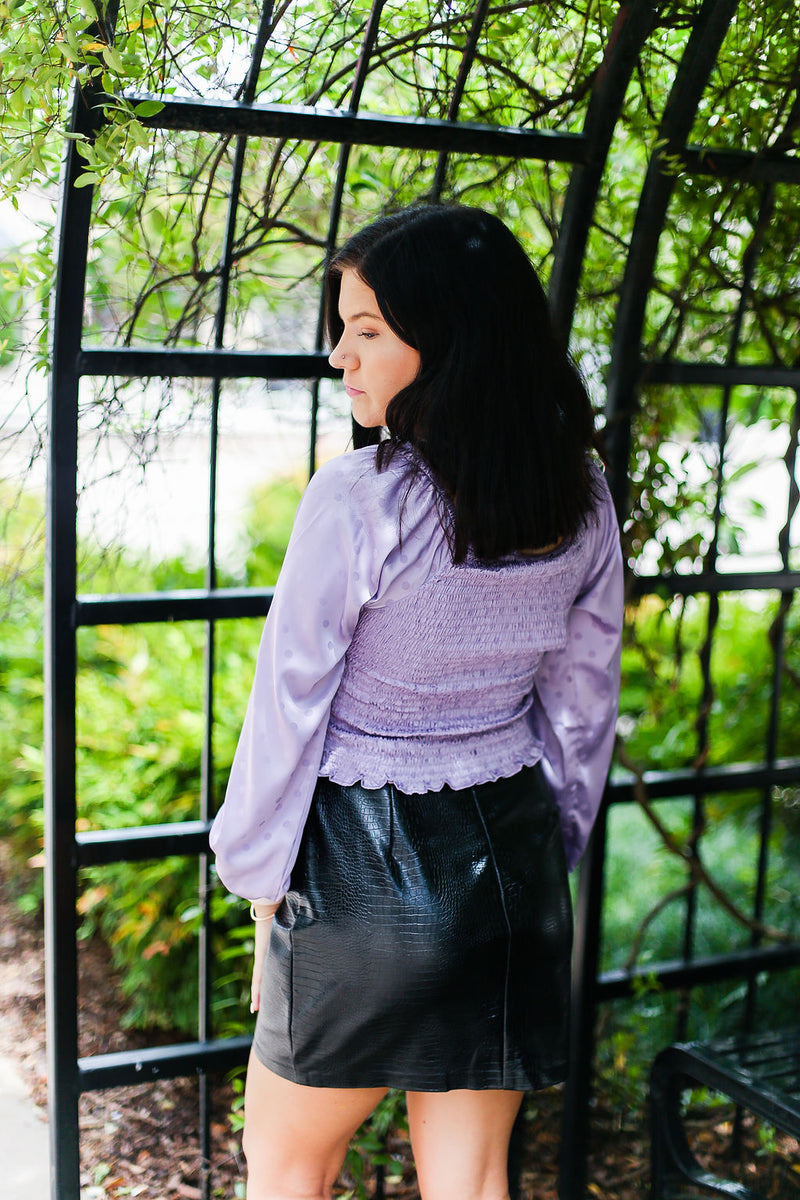 Lavender Silky Smocked Long Sleeve Top - Kendry Collection Boutique