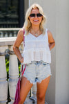 White Ruffle Tank Top