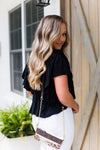 Black Open Back Ruffle Blouse - Kendry Collection BoutiqueBlack Open Back Ruffle Blouse - Kendry Collection Boutique