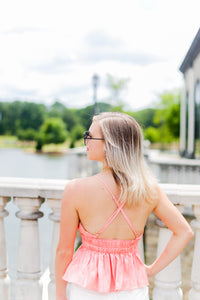 Peach Silk Ruffle Tank Top
