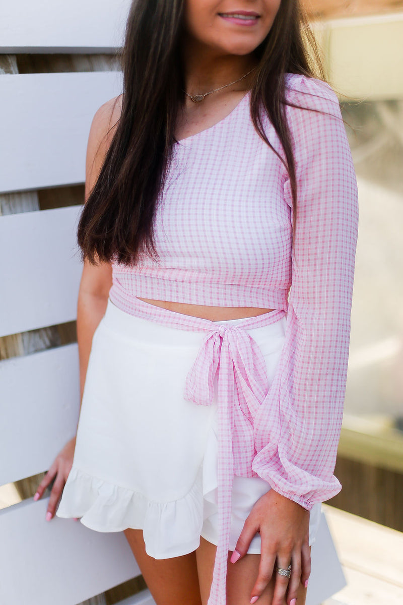 Pink Plaid One Shoulder Side Tie Top - Shop Kendry Collection Boutique