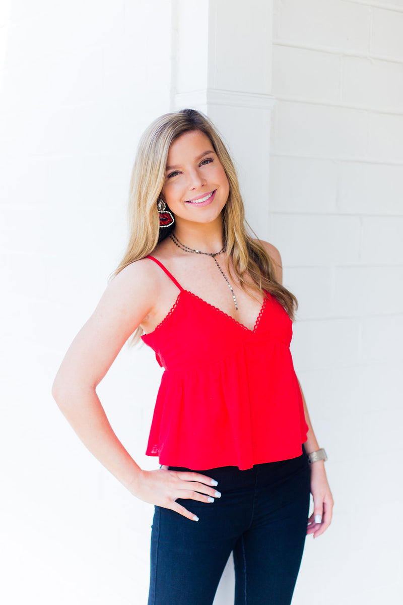 Red Baby Doll Tank Top With Bow Tie - Kendry Collection Boutique