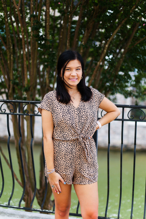 Cheetah Print Front Knot Romper - Kendry Collection Online Boutique