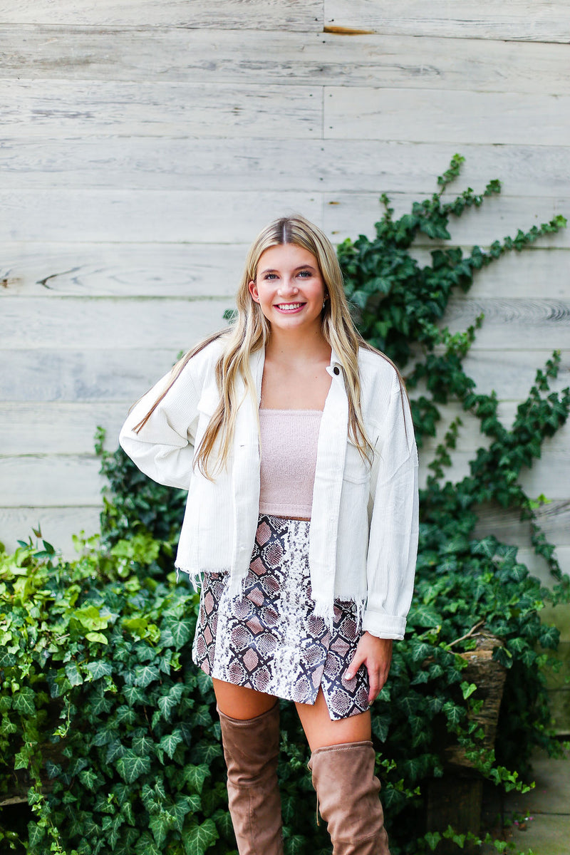 Ivory Corduroy Distressed Hem Jacket- shop kendry collection boutique