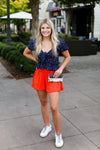 Navy Blue Ruffle Front Tie Crop Top - Shop kendry collection boutique 
