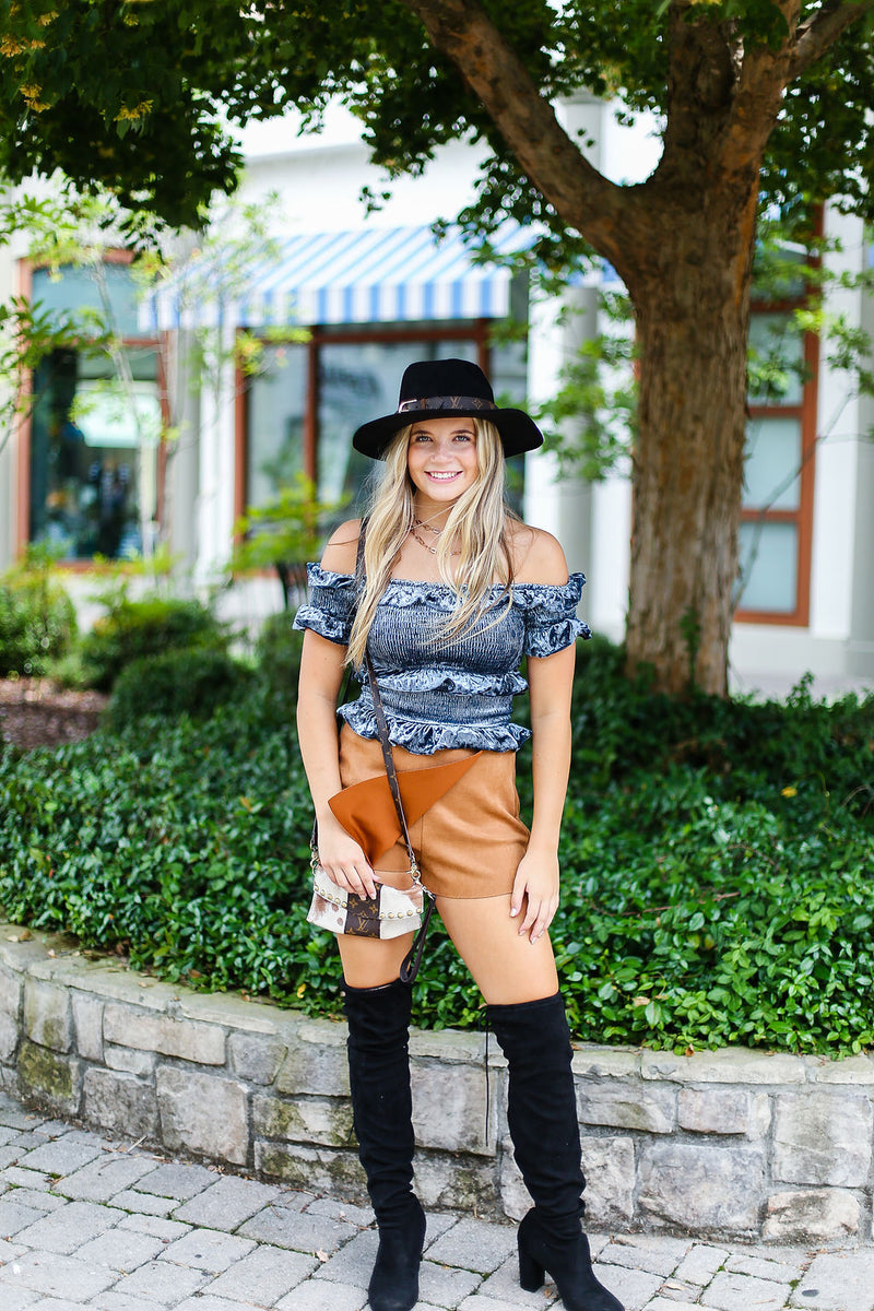 Tan Camel Suede Envelope Skort - Shop Kendry Collection Boutique