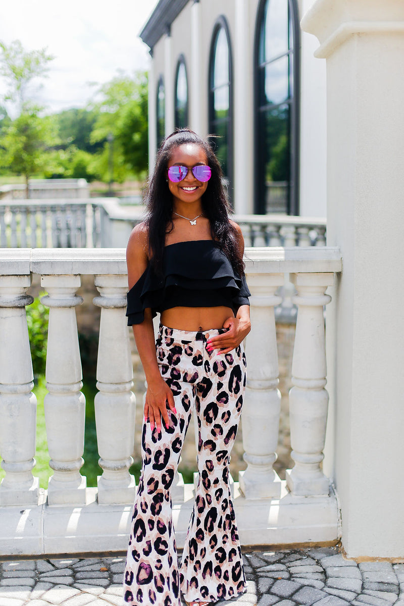 Lavender Leopard Print Stretchy Super Flare Bell Bottoms