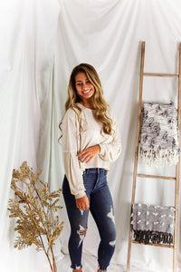 Oatmeal Long Sleeve High Low Waffle Top - Kendry Collection Boutique