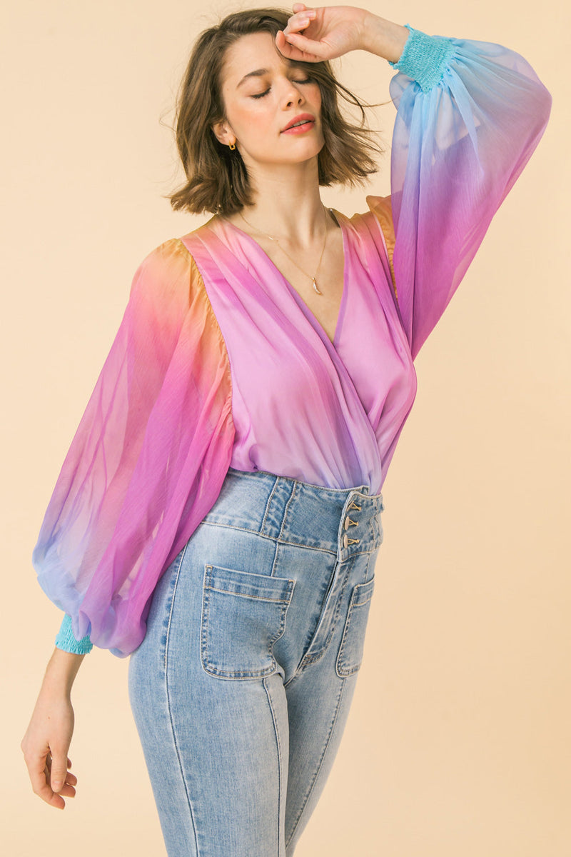 Sunset Ombre Sheer Sleeve Bodysuit